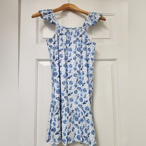 Vineyard Vines Shell Scarf Print Ruffle Ocean Breeze Girls Medium Dress